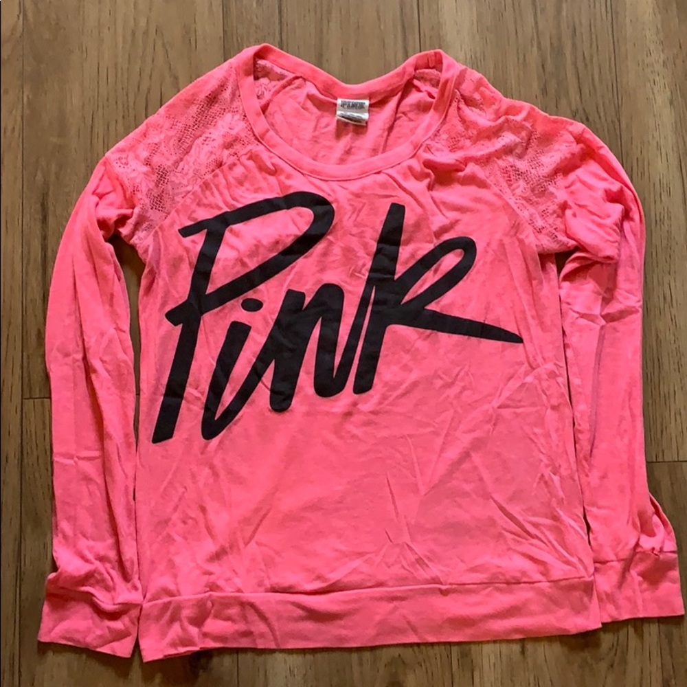 Pink long sleeve tee with lace detail - size M
